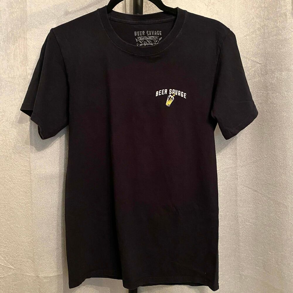 Beer Savage Graphic Tee Wrecked Skeleton Beer Shirt Black Cotton Size S